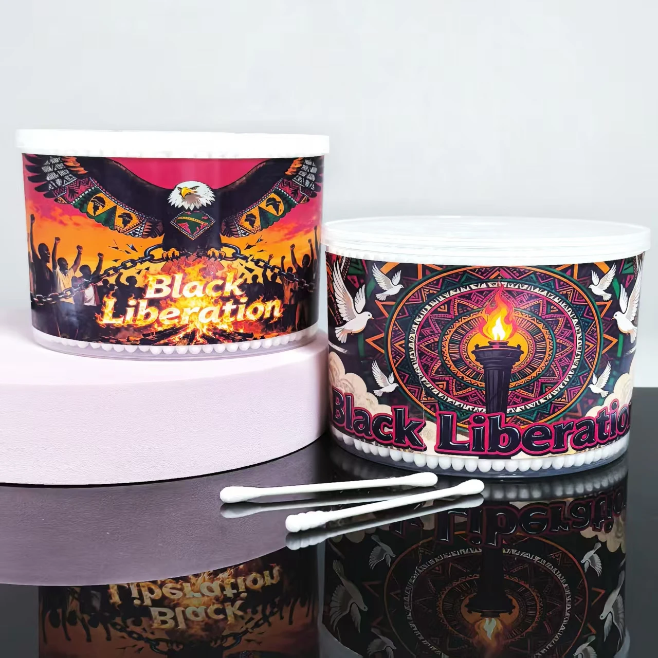 500 قطعة/1000 قطعة مسحات قطنية مزدوجة الأطراف ذات طابع Juneteenth، مسحات قطنية لتنظيف المنزل اليومي