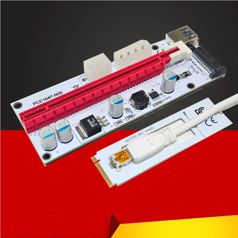 M.2 NGFF ไปยัง PCI-E ช่อง X16การ์ดโอนเหมือง M.2ไรเซอร์พร้อม6Pin ซาต้า4Pin โมเล็กซ์ไรเซอร์การ์ดสำหรับการขุดบิตคอยน์