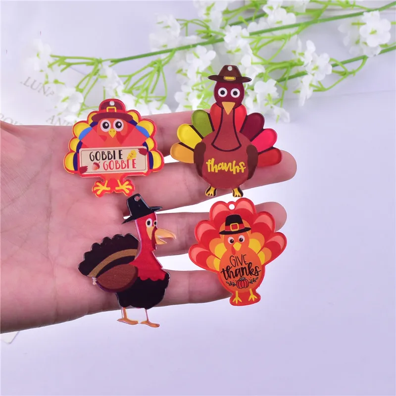 10pcs/pack Thanksgiving Turkey Arcylic Charms for DIY Earring Jewelry Making