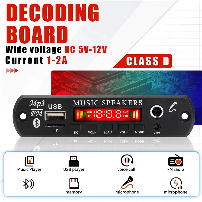 B92B-12V MP3 Decoder Board Bluetooth 5.0 Wireless Car Audio Microphone MP3 Bluetooth Amplifier Board With Remote Control