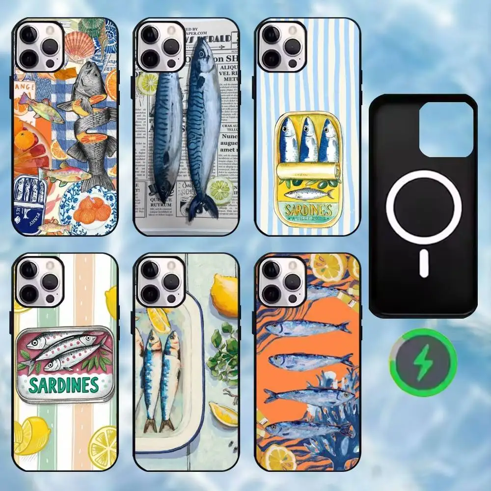 

Sardine art Phone Case For iPhone17,16,15,14,13,12,11 Plus,Pro Max Magnetic For Magsafe Wireless Charging
