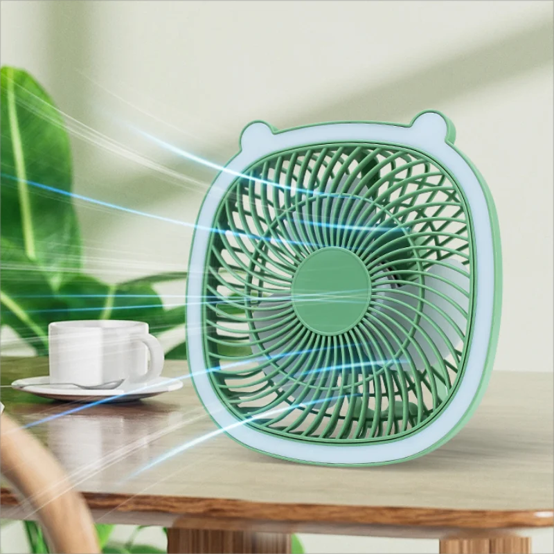 Portable luminous fan with light, type-c interface, can stand or hang, three wind speeds, suitable for home, office and camping.