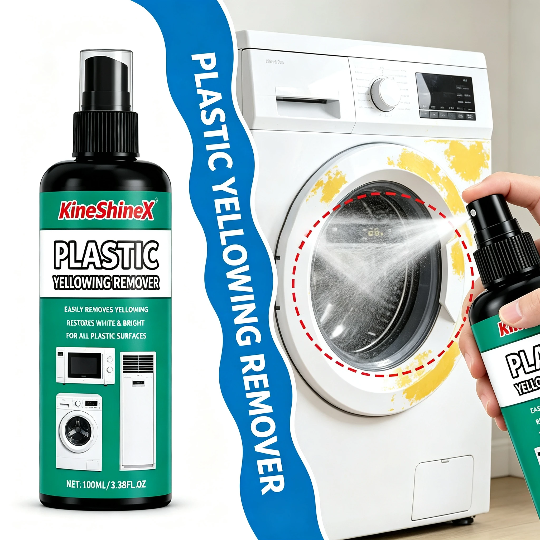 Plastic Yellowing Remover Spray 100ml Remove Yellow Stains Quick Restore For Air Conditioner Toilet Appliances & Wardrobe