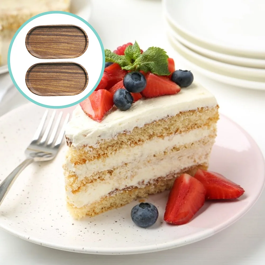 

2Pcs Solid Wood Refreshment Trays Sturdy Food Serving Plates Kitchen Tableware Bread Snack Dessert Display