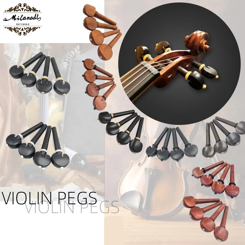 4pcs 4/4 Size Pegs for Violins Violas, Professional Violin String Tuning Key Winder in Bulk Ebony Rosewood Jujube Wood