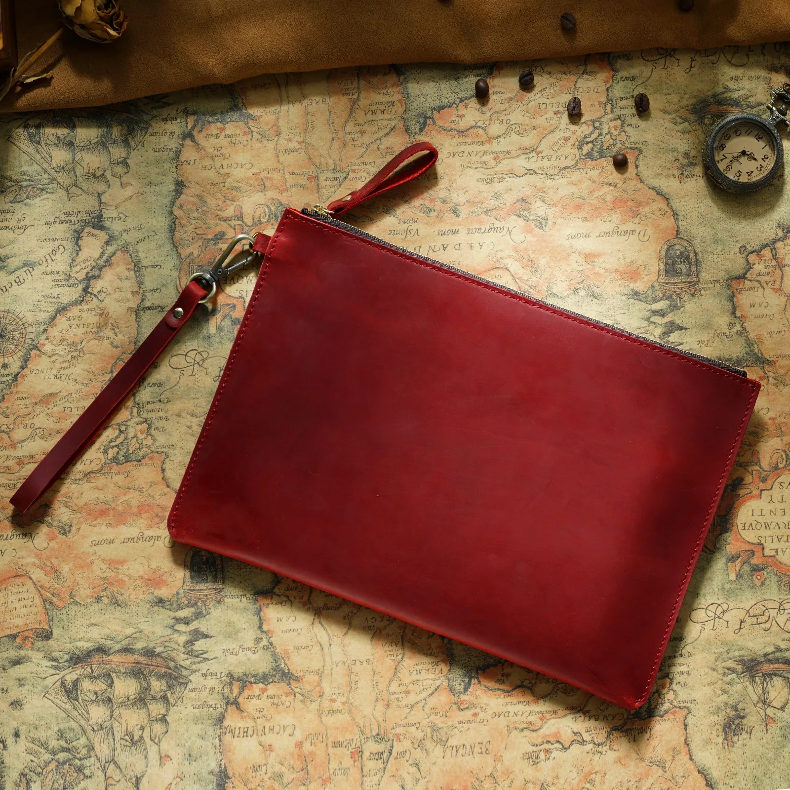 Custodia organizer per documenti vintage in vera pelle con cerniera Porta documenti sottile per iPad Mini e smartphone da viaggio per ufficio