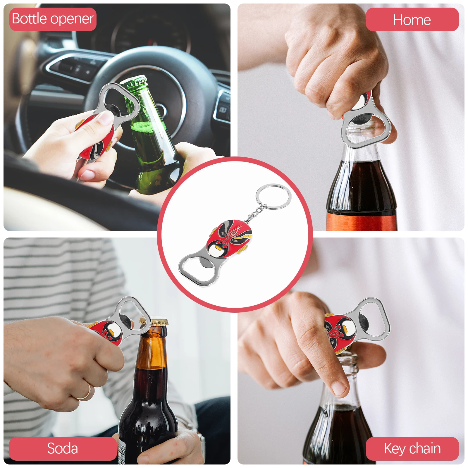 

Multifunctional Bottle Keychain Beer Lid Remover Party Gift Bottle Opener Opener Metal Keyring Flat Design