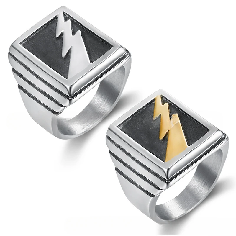 

Personalized 316 Stainless Steel Retro Lightning Men's Ring Size 7-16