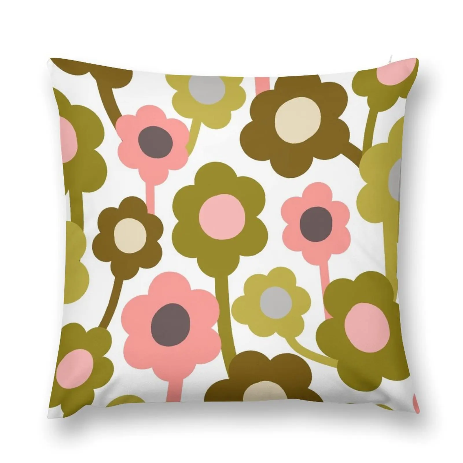 Unique Vintage Scandinavian Flowers in Green and Pink Throw Pillow Sofa Cushion Cover Decorative Sofa Cushions pillow