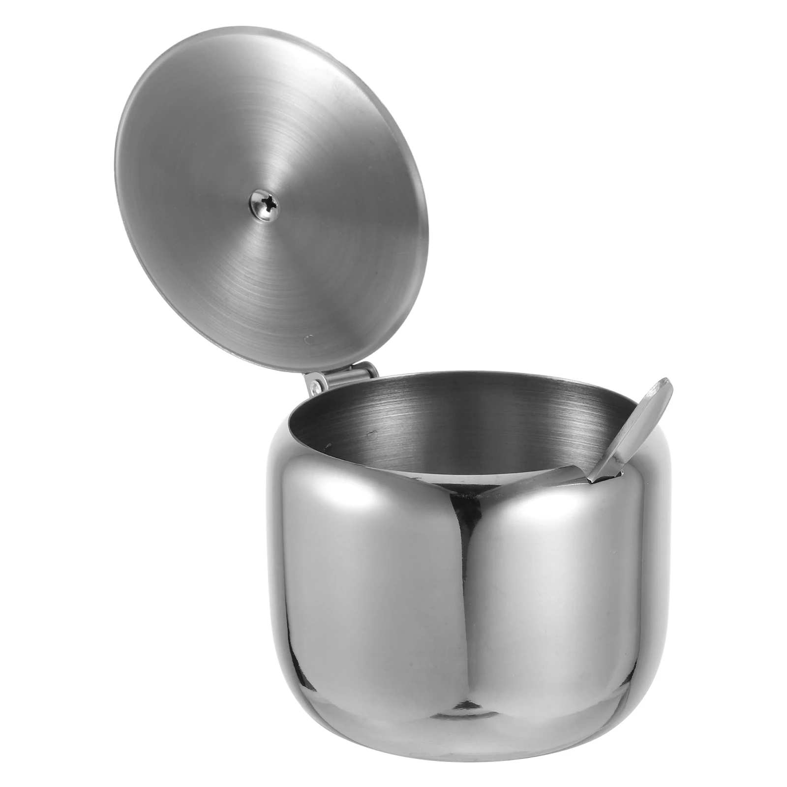 

Stainless Steel Condiment Bowl 250Ml Round Sugar Container Lid Spoon Kitchen Coffee Tea Home Multipurpose Seasoning Box