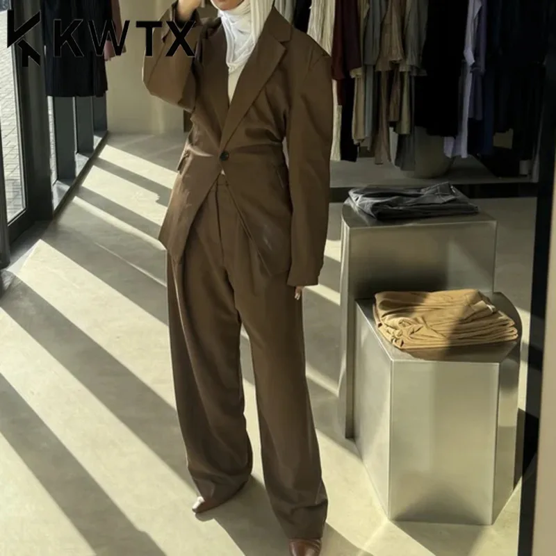

KWTX Solid Color Elegant Luxury Hourglass Waist Two-piece Set Woman Fashion Blazers Pant Set Ladies Trouser Suit 2025 For Summer