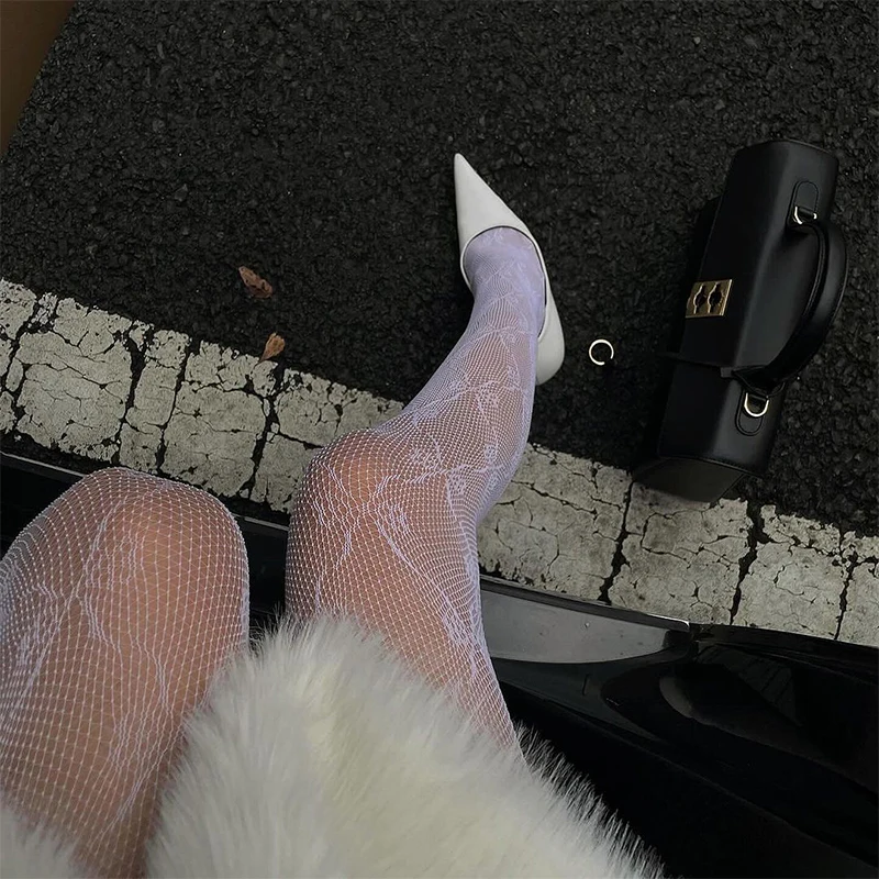Kave Classic Lolita Hollowed Out Lace Mesh Stockings Bottomed Pantyhose Japanese Lolita Retro Butterfly White Stocking 2024