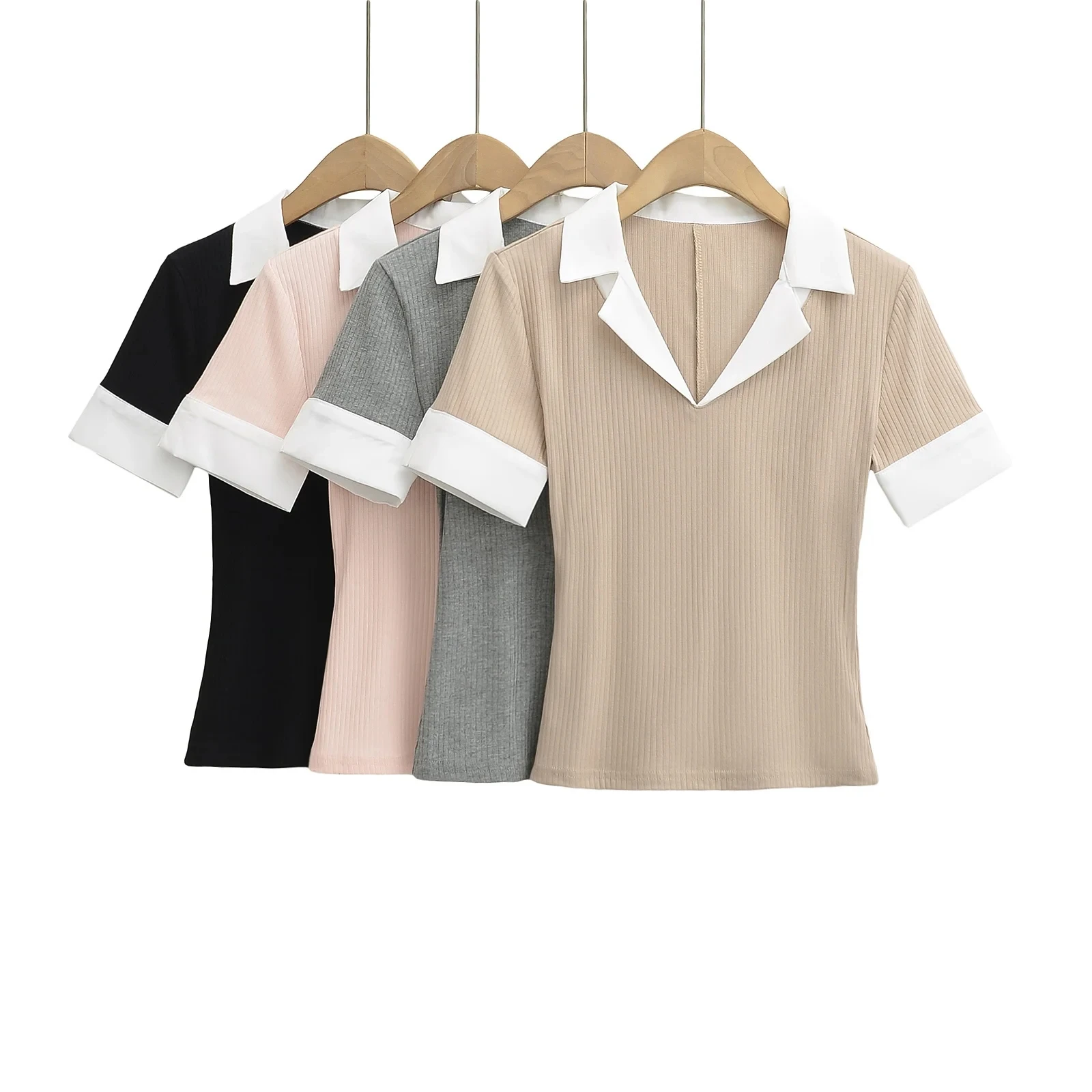 التصميم الأمريكي تحسس irt طوق ort Sve تي شيرت المرأة الصيف التخسيس ort طول أعلى اللون Blo Commute Sle V-Ne #1