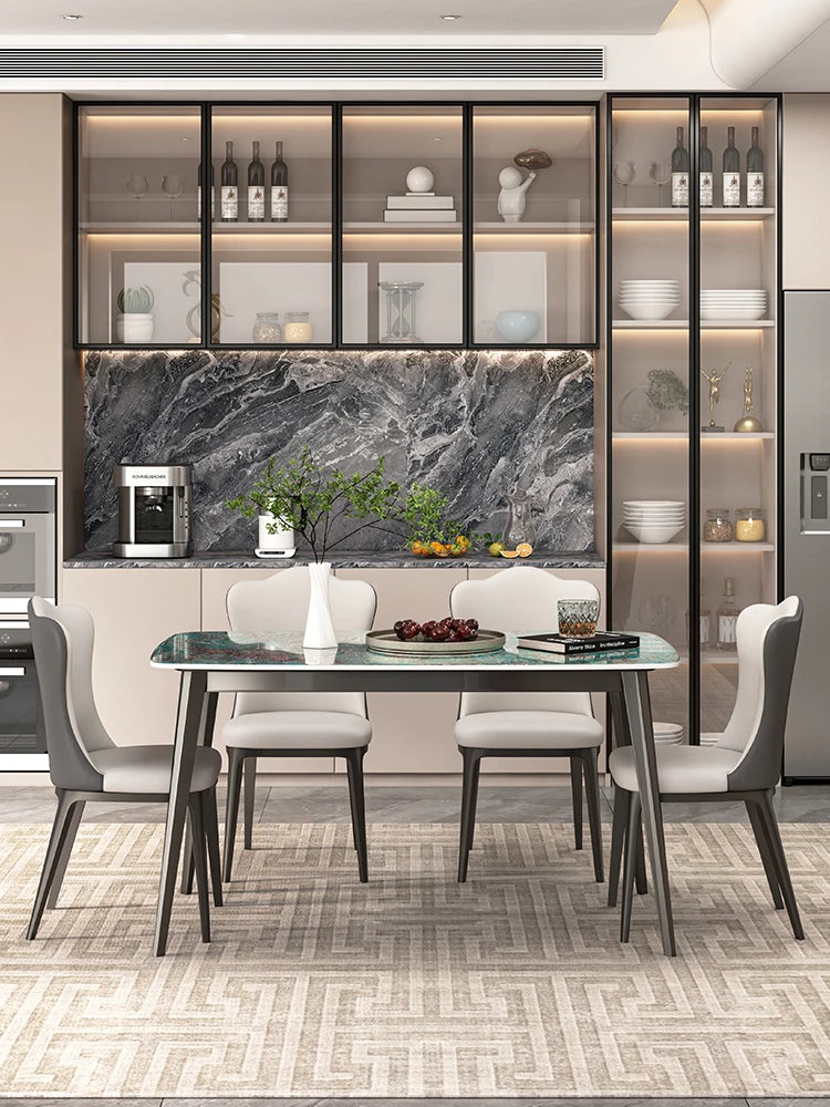 Luxury Stone Rock Plate Dining Table Small Household Rectangle Italian Style Dining Table and Chair Combination