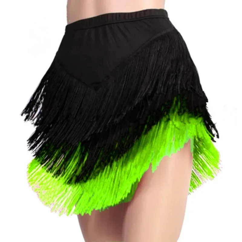

Latin Dance Skirt for Womens Competition Practice Dancewear Adult Three-layer Tassel Irregular Short Skirts Modern Dance Skirt