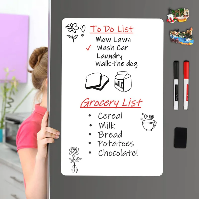 แม่เหล็กตู้เย็นไวท์บอร์ดแม่เหล็ก A3 A4 A5 DRY ERASE BOARD ตู้เย็น Erasable ยืดหยุ่น MARKER แผ่น KITCHEN Memo ร้านขายของชํา