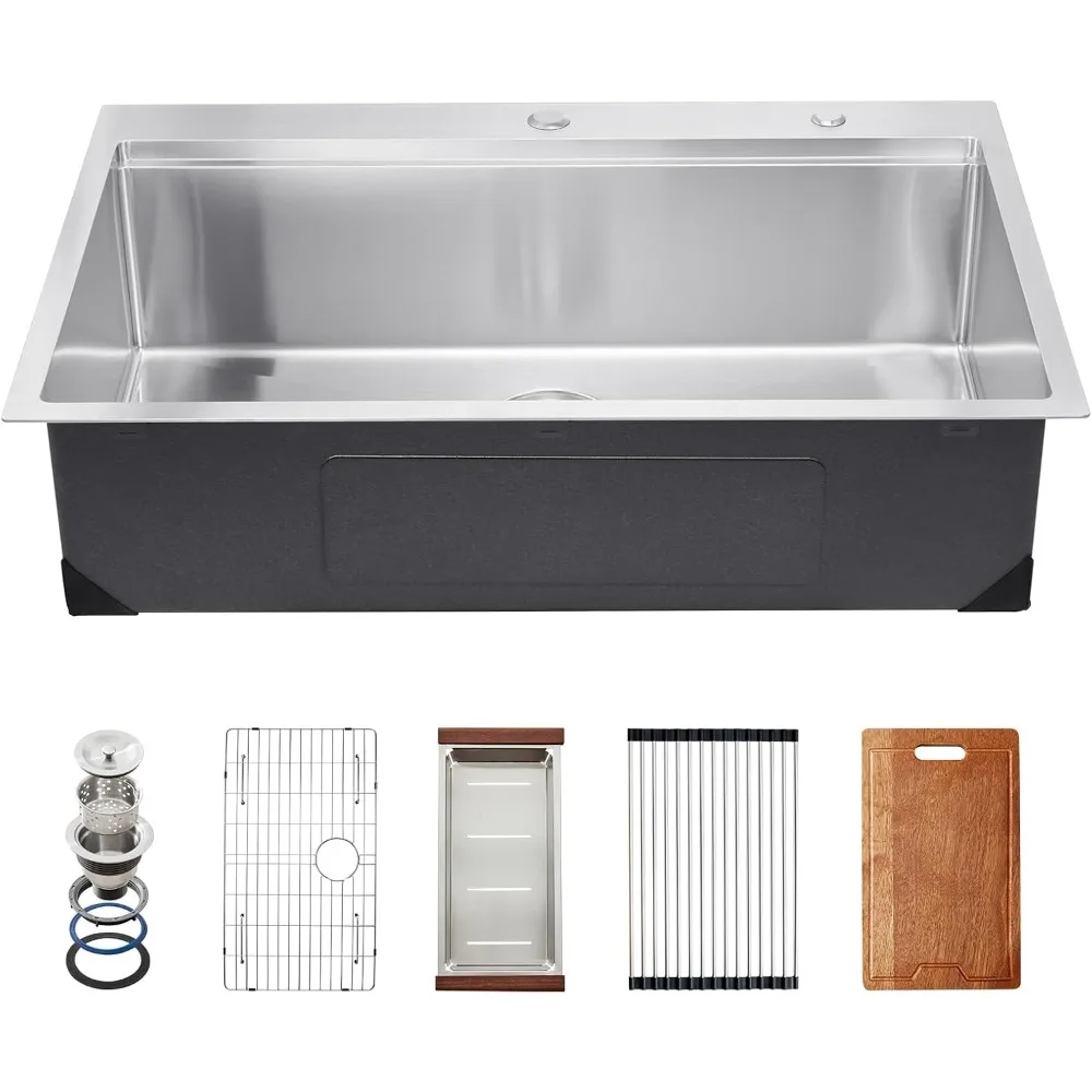 

33 Inch VEVOR Stainless Steel Kitchen Sink, Top Mount Drop-In Single Bowl with Ledge