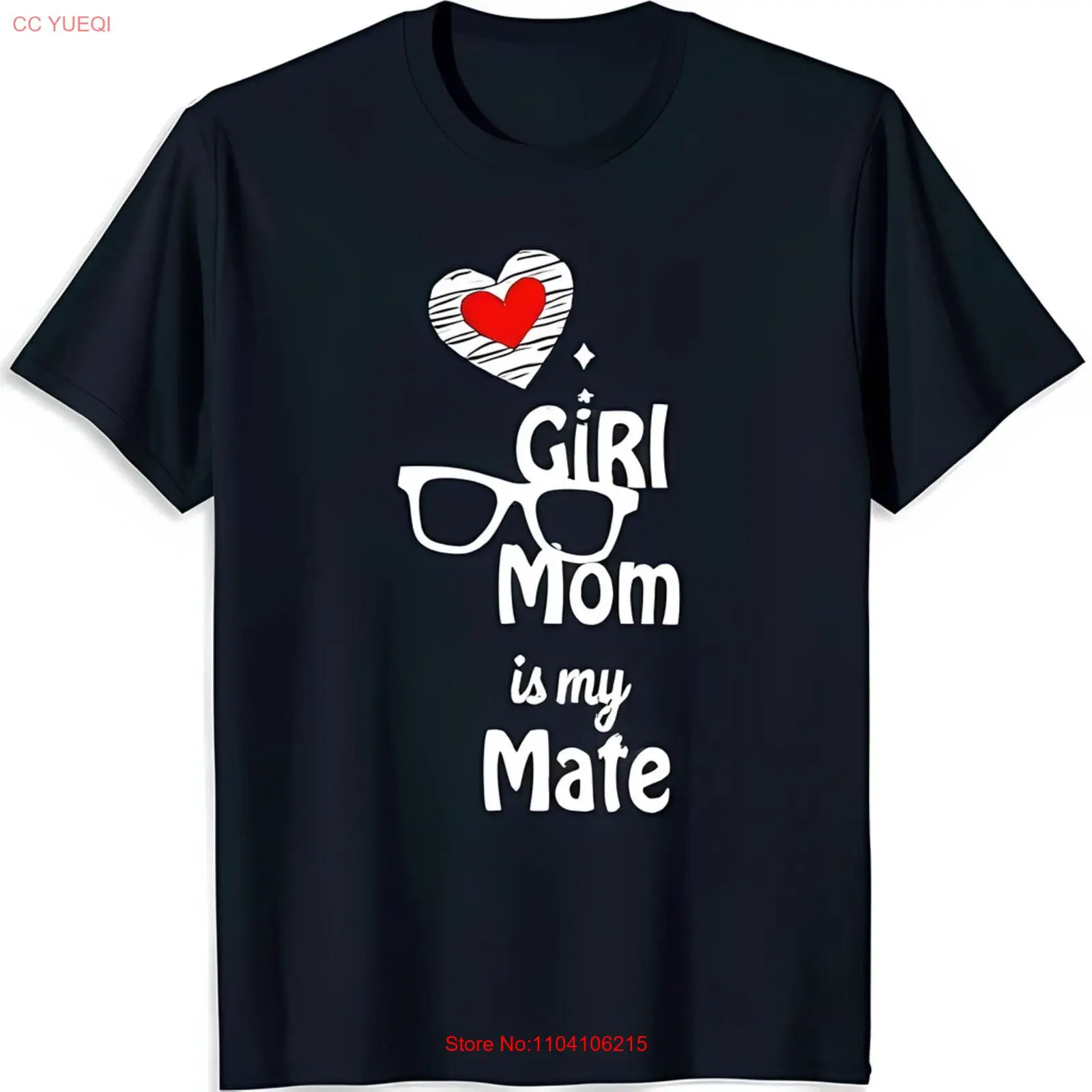 Girl Mom is My Mate Black T-Shirt with Striped Heart Design Cute & Stylish