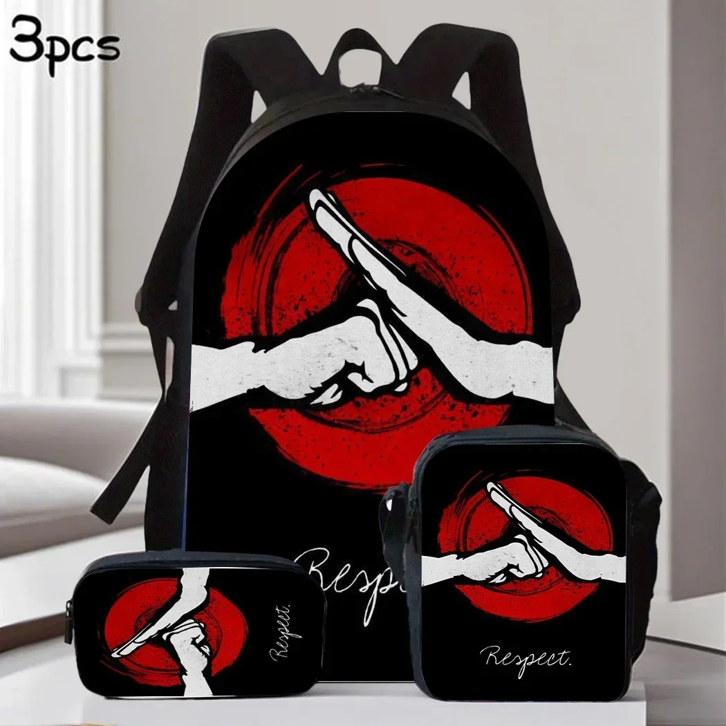 3pcs Karate Backpack Set For, Casual Polyester Student Bookbag With Lunch Bag And Pencil Case, Hand Washable, Zipper Closure