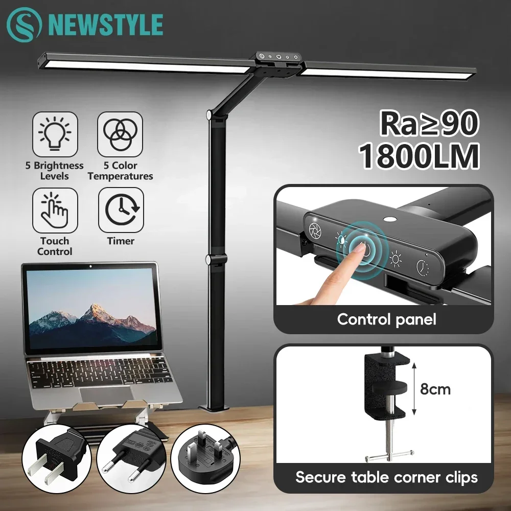 LED مكتب المزدوج رئيس للطي سطح المكتب كليب مصباح 24 واط ستبليس يعتم 1800 لومينز العناية بالعين مصباح طاولة القراءة للطلاب الخفيفة