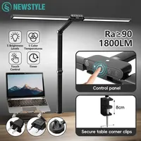 LED Office Dual-Head Folding Desktop Clip Lamp 24W Stepless Dimming 1800 Lumens Eye-Caring Reading Table Lamp for Students Light