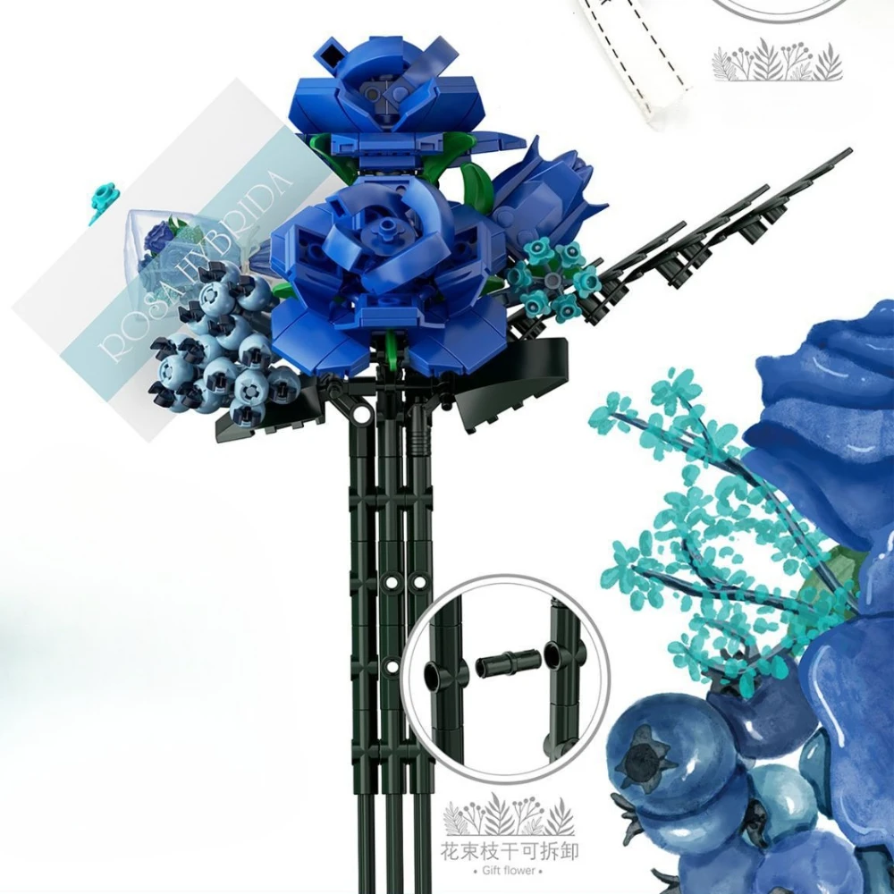 MOC ブルーミングブルーレッド悪魔ローズフラワービルディングブロックセット結婚式不滅のおもちゃ子供の誕生日バレンタインデーのギフト