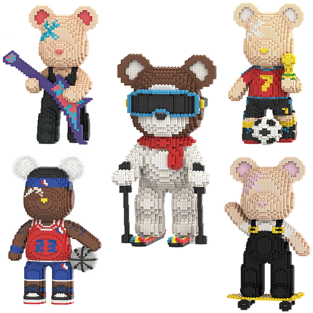 

Sports Bear Mini Building Block Art Guitar Football Basketball Skiing Stars Bear Ornament DIY Assembly Brick for Chirstmas Gift