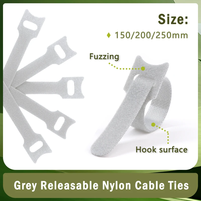 

Grey 150 200 250mm Releasable Cable Ties Wire Organizer Nylon Hook Loop Straps Wrap Zip Bundle Bandage Tie Plastics Fastening