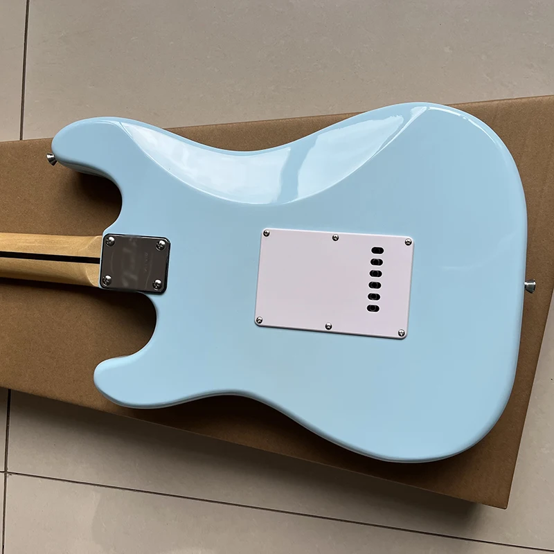 Classic ST electric guitar, high quality vibrato system, light blue surface, professional solid wood, free door-to-door delivery