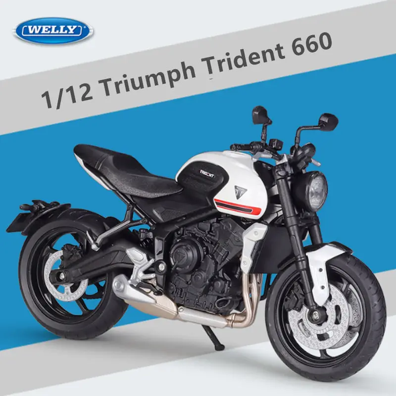 Модель гоночного мотоцикла WELLY 1:12 2021 Triumph Trident 660 из сплава, модель литая металлическая уличная модель мотоцикла, имитация, детская игрушка в подарок