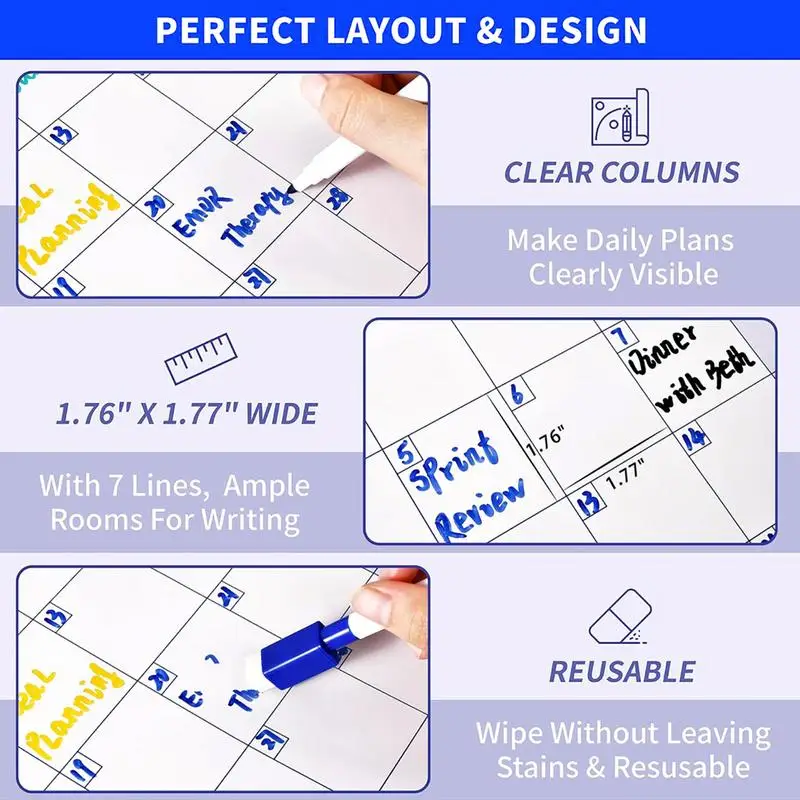 Blank Calendar Planner Reusable Calendar 35X58in Wall Planner Large Erasable Boards For Offices Home & School