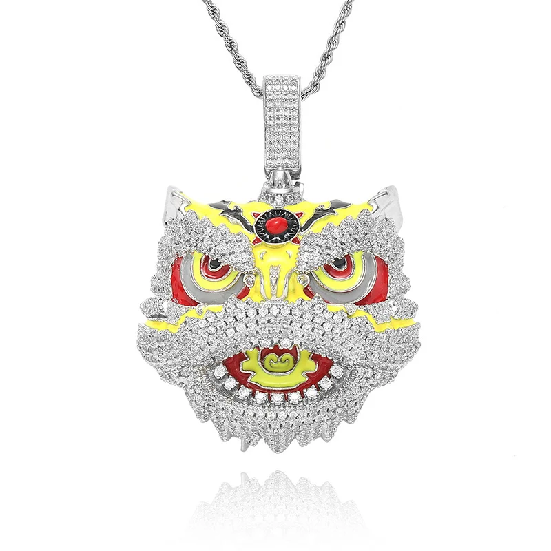 Hip Hop 5A+ CZ Stone Paved Bling Iced Out Totem Lion Head Pendants Necklace for Men Rapper Jewelry Gold Silver Color