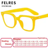 Gafas de lectura con montura cuadrada para hombre y mujer, lentes de diseñador amarillas, a la moda, para ordenador, antiluz azul, para presbicia