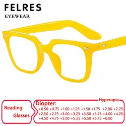 Designer Yellow Woman Men Square Frame Reading Glasses Fashion Trend Computer Eyeglasses Anti Blue Light Presbyopia Glasses