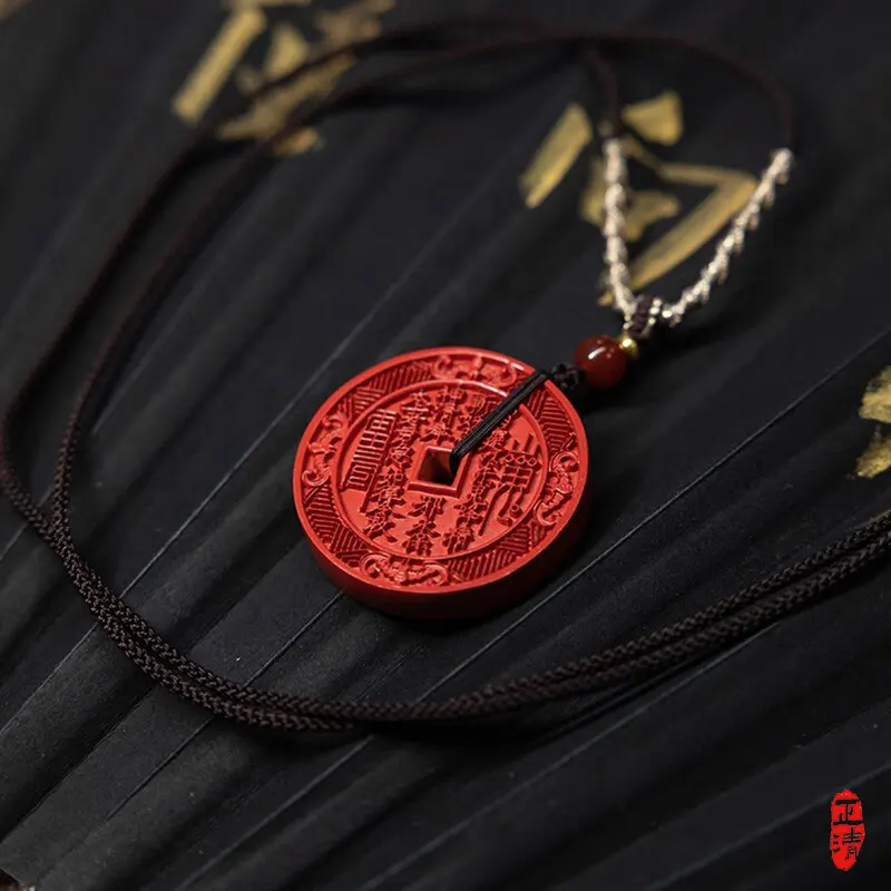 

UMQ Natural Cinnabar Mountain Ghost Spending Taoist Gossip Token Birth Year Safety Blessing Amulet Pendant Necklace Pendant