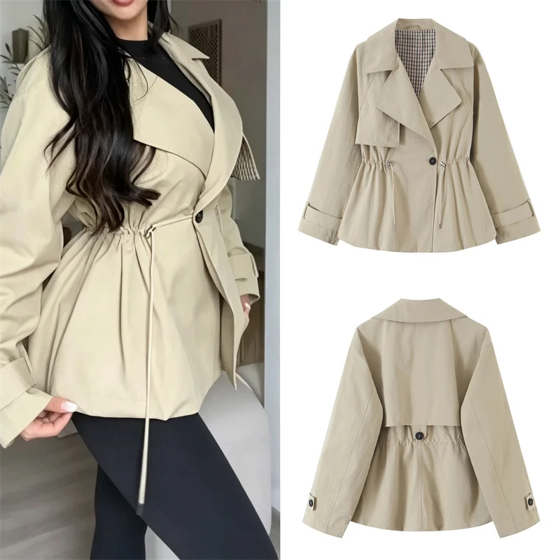 Guobioziy Women's Jacket 2026 Early Autumn New Arrival, European and American Style Lace-Up Double-Breasted Trench Coat Jacket