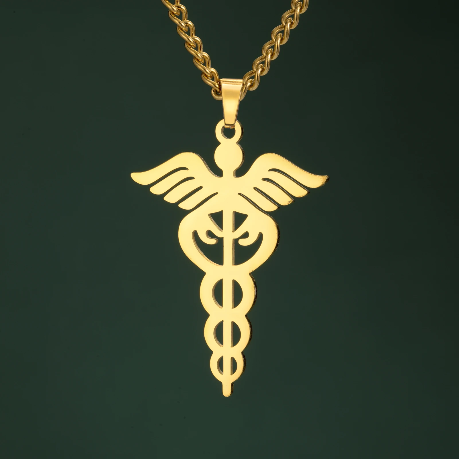 Dreamtimes Staff Of Asclepius Necklace Medical Scepter Stainless Steel Caduceus Pendant Jewelry Doctor Nurse Graduation Gift