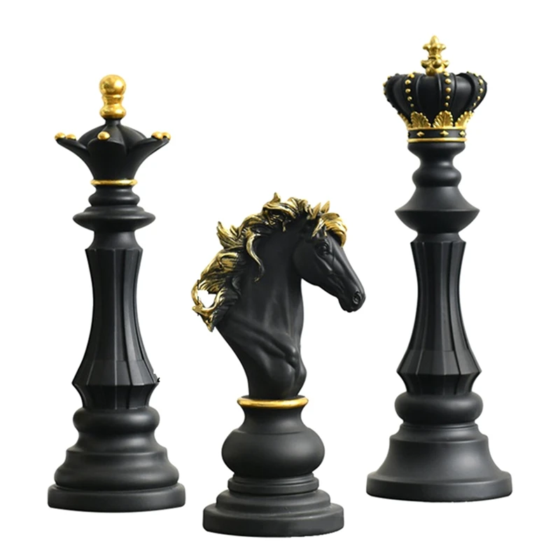 3Piece Chess Resin Decor Ornament Collection Object Sculptural Models Of Chess Pieces Resin A