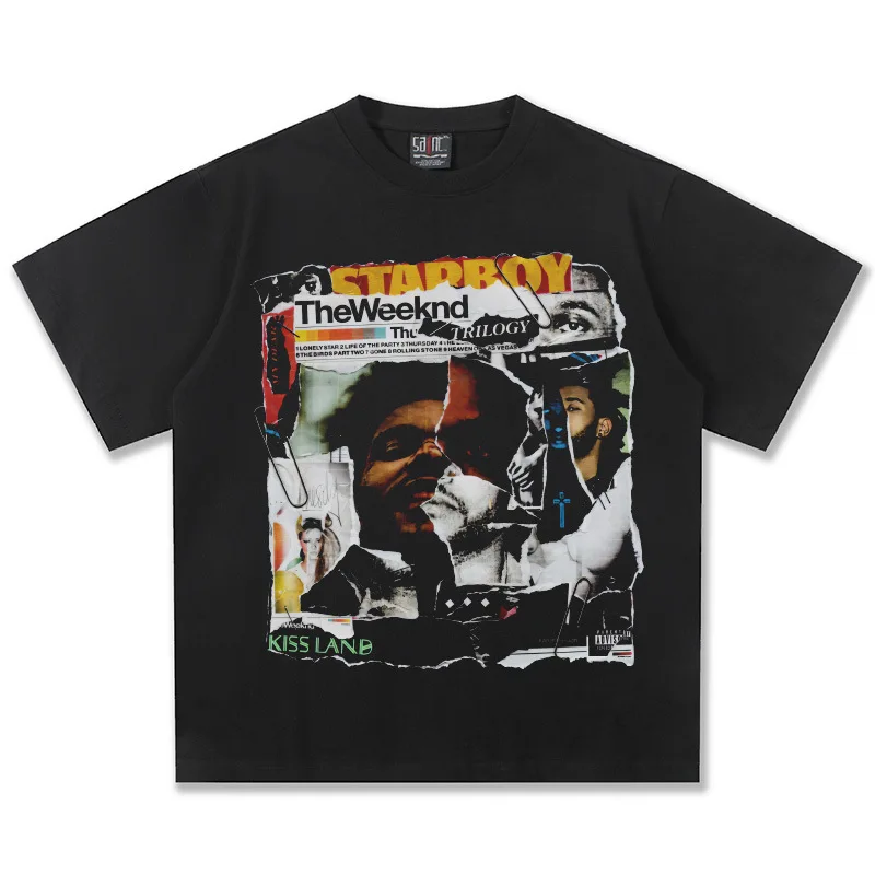 The Weeknd Collage Graphic T-Shirt Men Women Oversized R&B Singer Casual Cotton Short Sleeve Trendy Streetwear Top For Youth