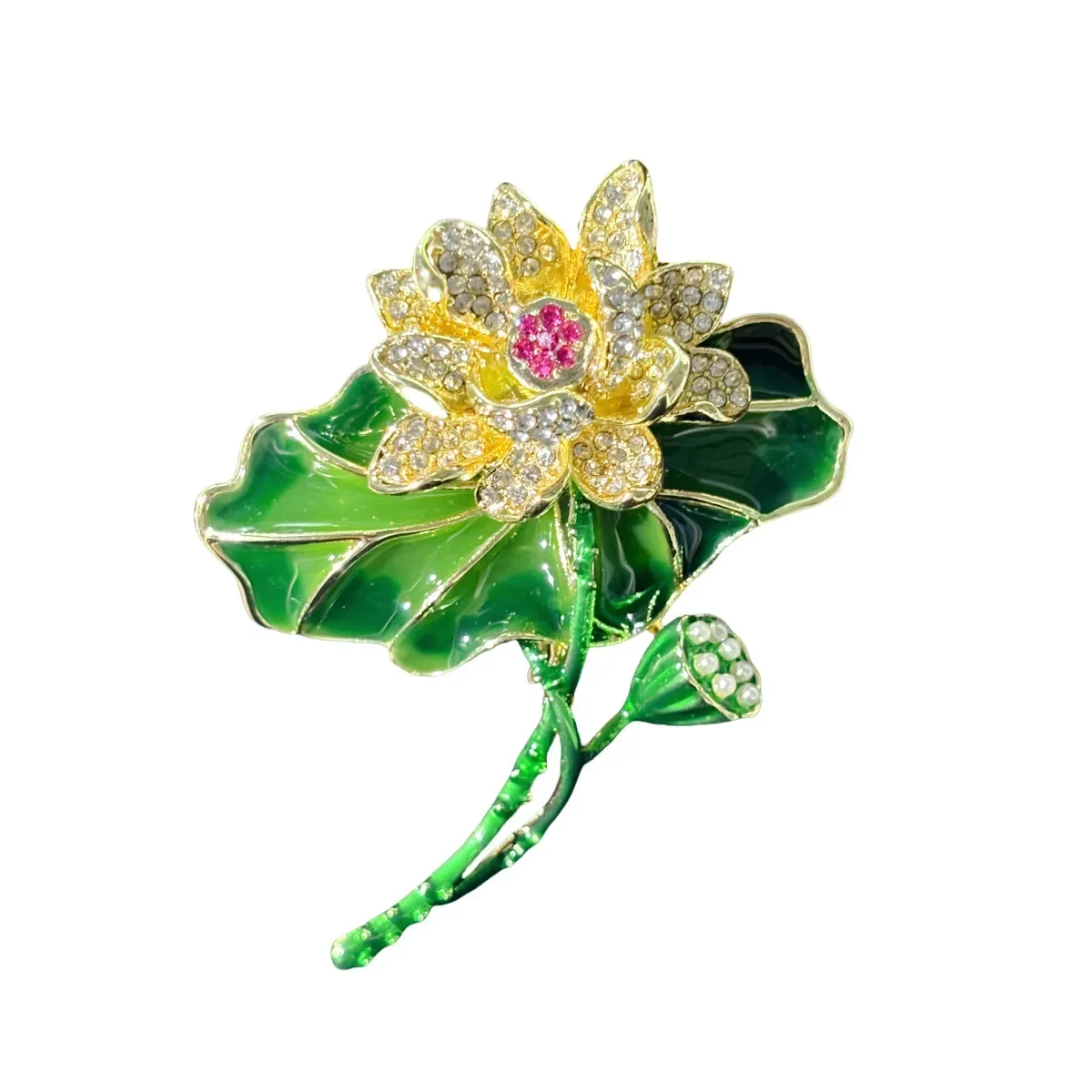 Green Lotus Leaf Three-dimensional Lotus New Enamel Color Lotus Brooch Chinese Style Mother Gift Chest Flower Classic Female Pin