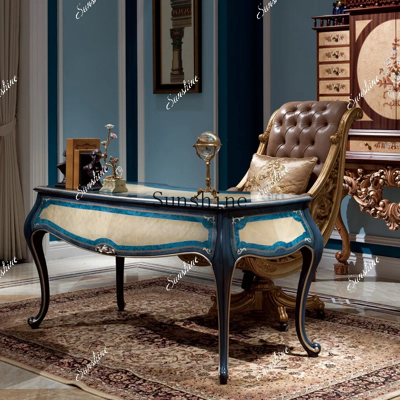 

European leather office villa gold foil swivel chair neoclassical boss chair FT