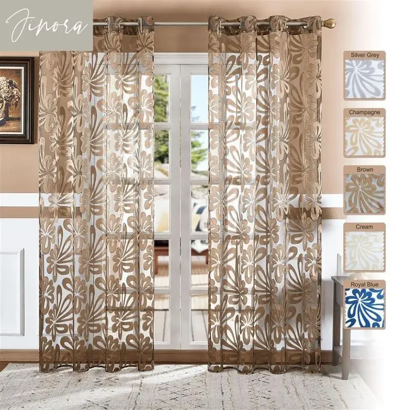 New European Style Jacquard Glass Tulle Curtains for Living Room Bedroom Gauze Curtains Solid Color Yarn Customized Decoration