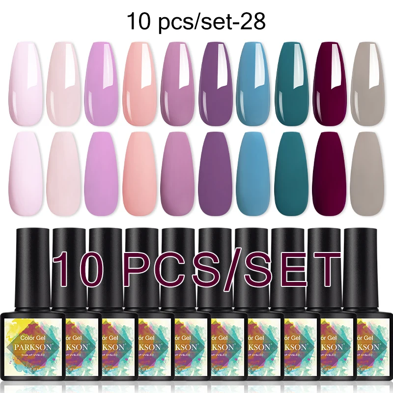 Parkson 10 MINI Bottles Gel Polish Set Pink Red Glitter Nude Soak Off LED UV DIY Nail Art Semi Permanent Varnishes For Manicure