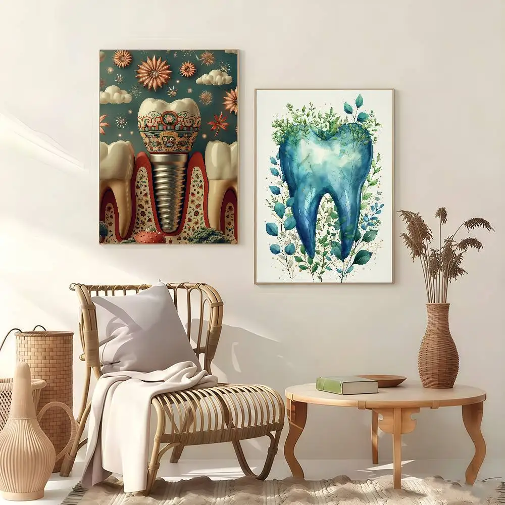 Tooth Implant Dental Art Poster Self-adhesive Art Waterproof Paper Sticker Coffee House Bar Room Wall Decor