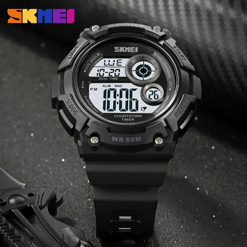 SKMEI 2017 جديد الرياضة الضوء الخلفي ساعة رقمية رجالي 5Bar مقاوم للماء العسكرية العد التنازلي ساعة المعصم relogio masculino ل K