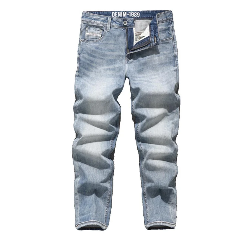 2025 New Nostalgic Grinding White Jeans for Men, High end Fashion Street Stretch Slimming Retro Made Denim Pants