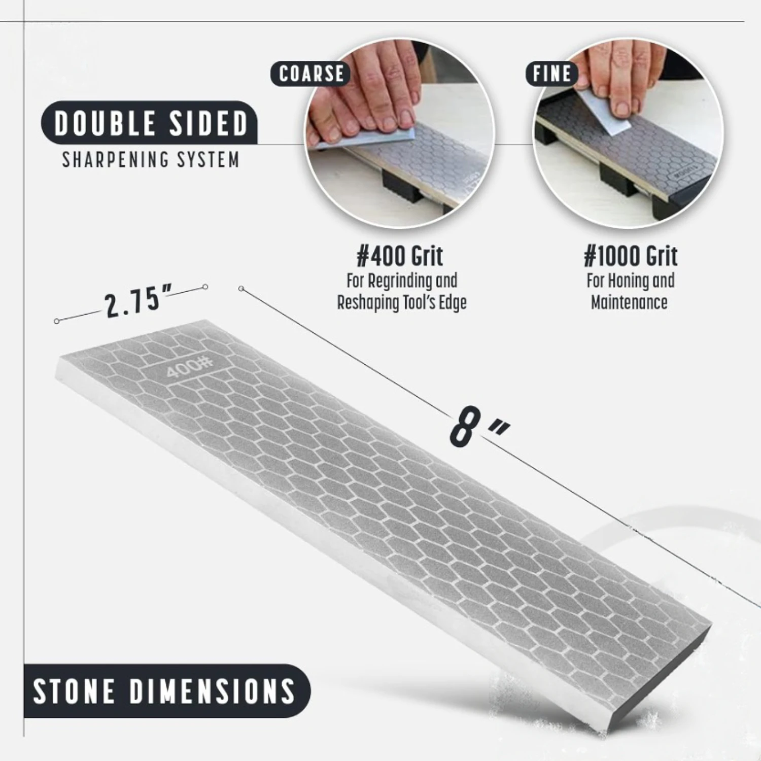 Heavy Duty Diamond Sharpening Stone Set, 2-Sided 1000 Grit/Coarse 400 Grit Sharpening Plate, Fast & Efficient Knife Sharpener