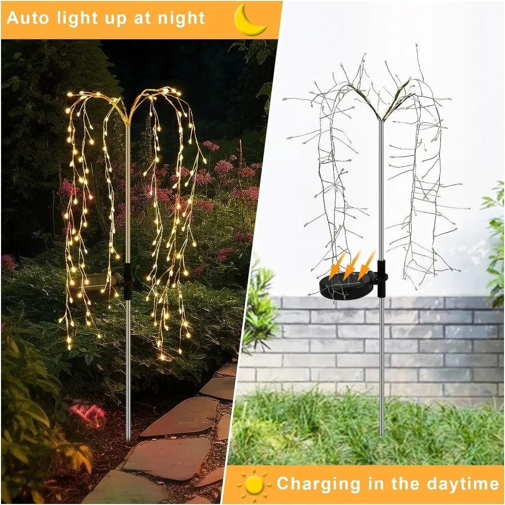

Decorative Solar Powered Willow Tree Lamp 8 Lighting Modes 120LED Solar-Powered Garden Lights Pathway Flowers Lights Lawn