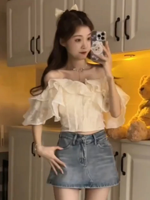 

Ele ort Sve irt Women's Slim Fit Faion Korean Sle Commute Wind Summer 2025 New Sle One oulder Design