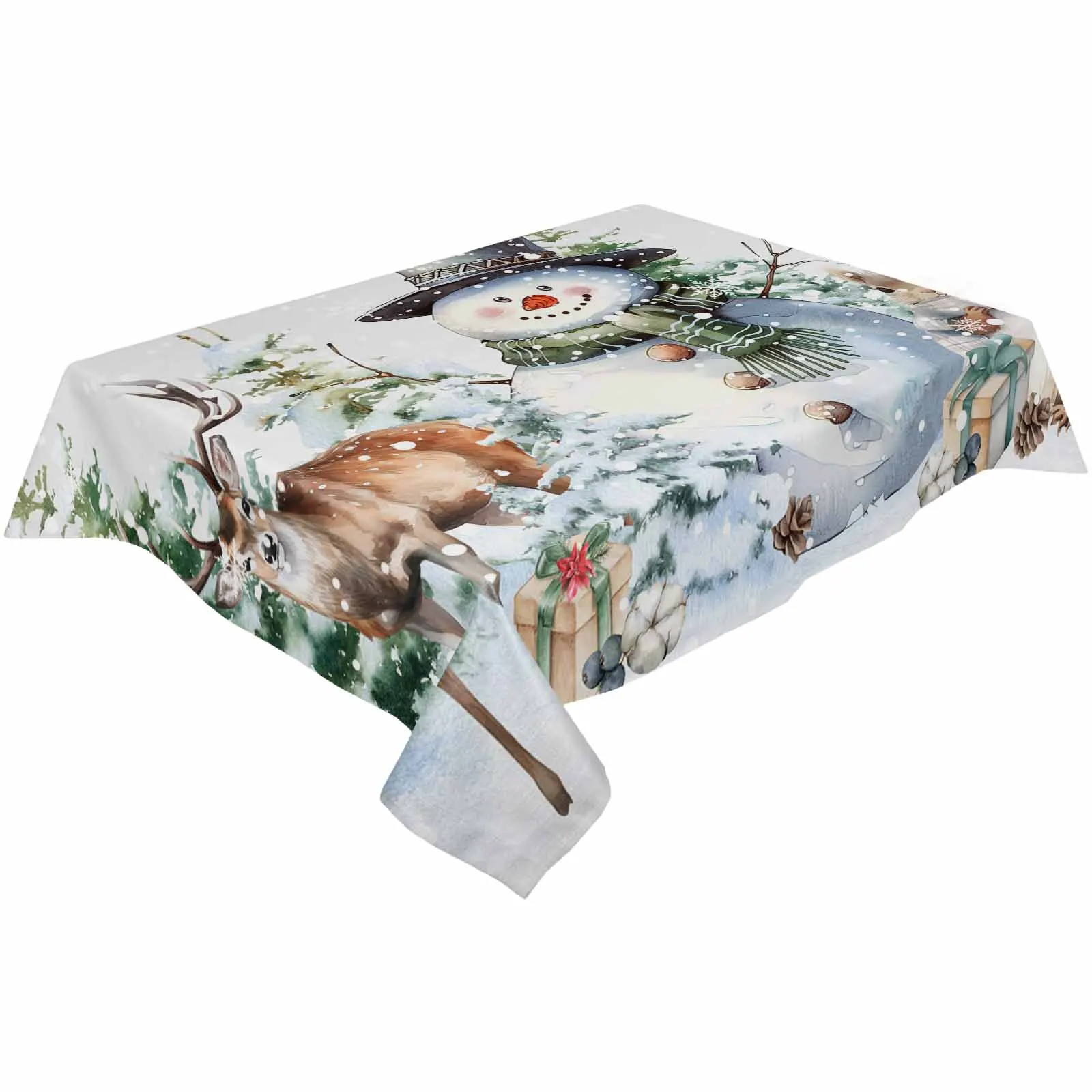 Christmas Snowman Berry Pine Squirrel Tablecloths Waterproof Kitchen Coffee Table For Living Room Home Decor Dining Table